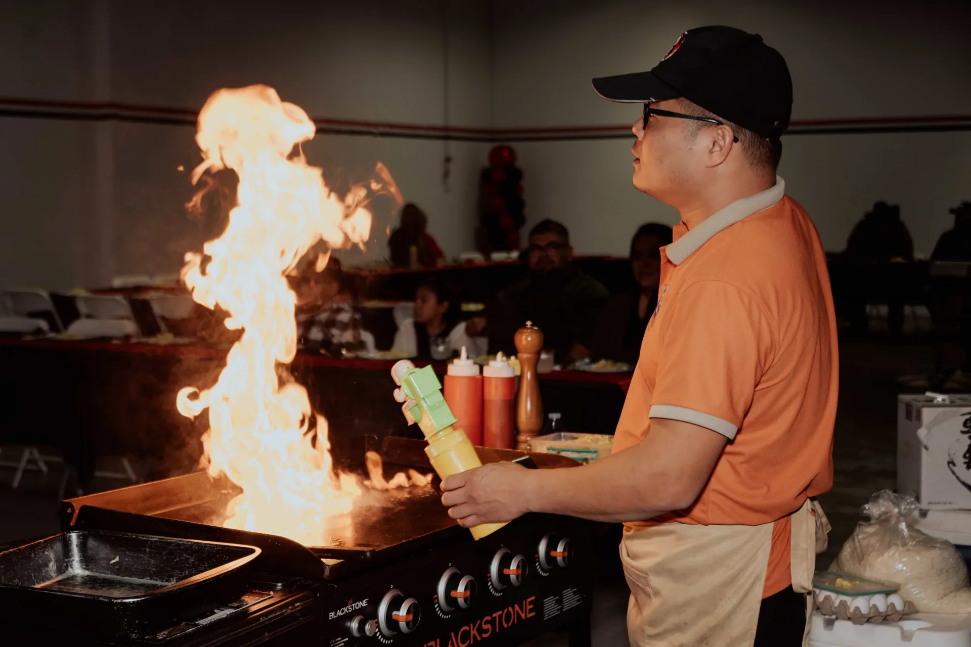 Hibachi sake show for guests in United States