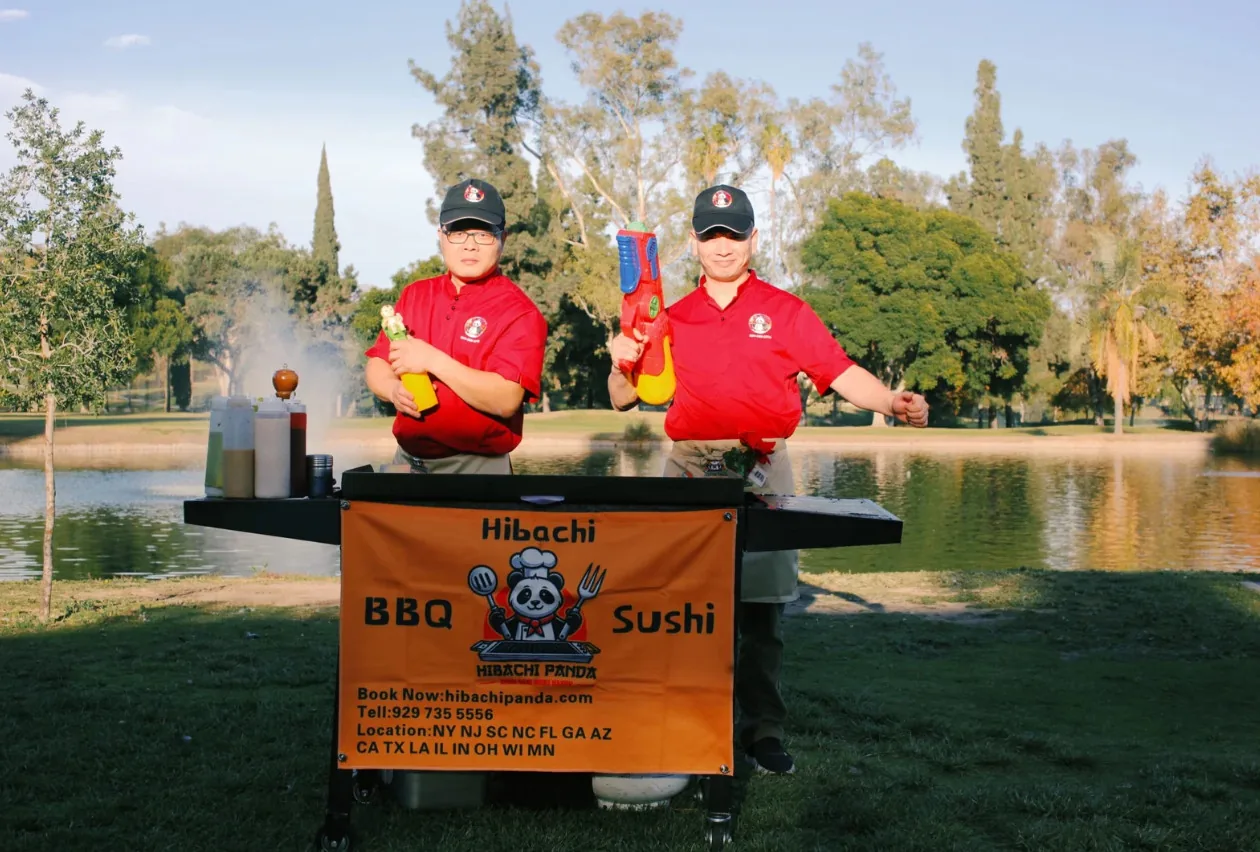 Fresh hibachi food cooking on the grill in United States