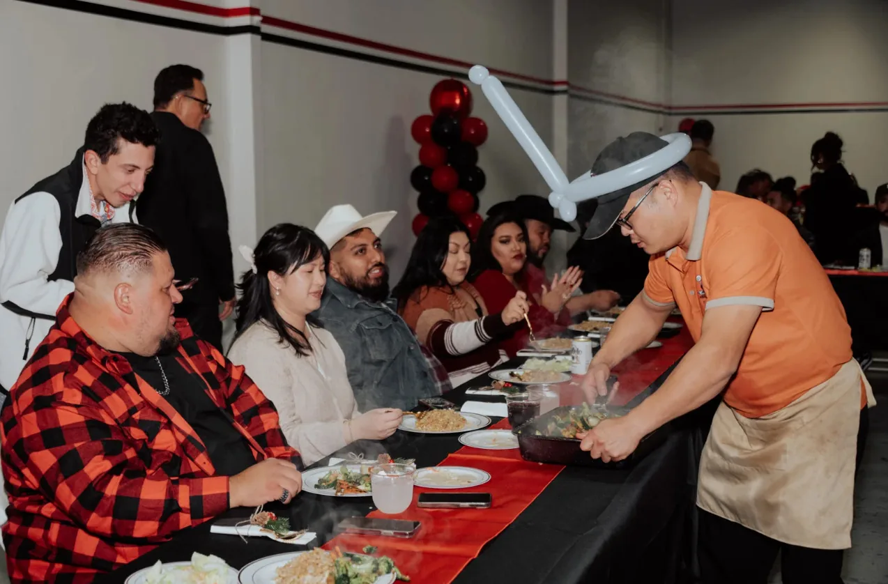 Outdoor hibachi catering party in United States
